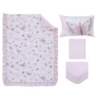 Harper Orchard Harper Orchard Floral Butterfly Pink, White, And Grey 4 Piece Toddler Bed Set