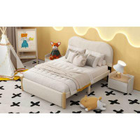 Latitude Run® Deluxe Full-size Beige Upholstered Platform Bed With Robust Wooden Support Feet And Elegant Design
