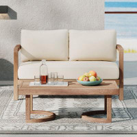 Red Barrel Studio Jamie Outdoor Acacia Wood Loveseat And Coffee Table With Cushions