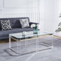 Orren Ellis Gold Stainless Steel Coffee Table With Acrylic Frame And Clear Glass Top CS-1134