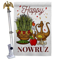 Ornament Collection Iranian New Year House Flag Set Nowruz Celebration 28 X40 Inches Double-Sided Decorative Decoration