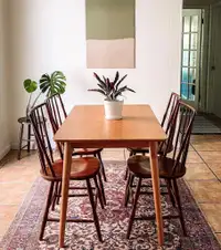 Mid Century Modern Pine Wood Dining Table for Apartment, Studio