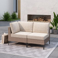 Wrought Studio Jabahri Outdoor Wicker Patio Sofa Loveseat with Cushions