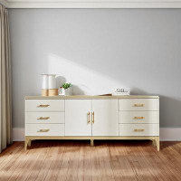 GOLDEN ZOOS American Light Luxury Solid Wood Living Room TV Cabinet Small Apartment White Modern Simple Cabinet Home Sto