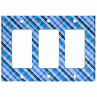 WorldAcc Metal Light Switch Plate Outlet Cover (Blue Picnic Plaid Wall Paper - Single Toggle)