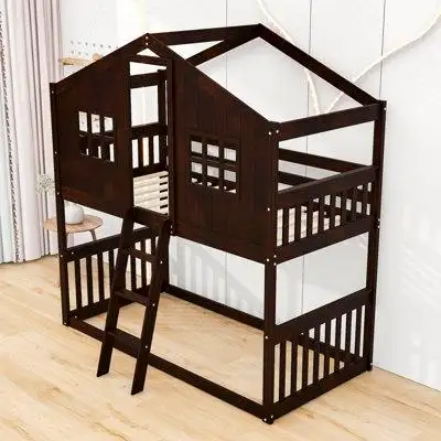 Harper Orchard Robinsonville Twin Over Twin Wood House Bunk Bed With Ladder