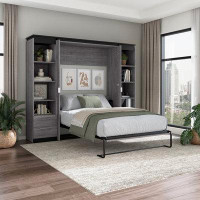 Brayden Studio Ailed Full Murphy Bed and 2 Narrow Shelving Units with Drawers (99W)