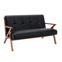 George Oliver PU Leather Upholstered Loveseat with Rubberwood Legs