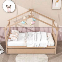 Harriet Bee Iakup Wooden House Bed with Twin Size Trundle