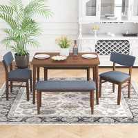 George Oliver Modern Dining Table Set With 2 Benches And 2 Chairs Fabric Cushion For 6