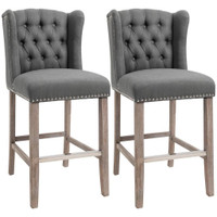 BAR STOOLS SET OF 2, UPHOLSTERY PADDED CHAIRS TUFTED NAIL HEAD DECORATION WITH STAINLESS STEEL FOOTREST