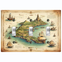 WorldAcc Metal Light Switch Plate Outlet Cover (Ship Travel Castle Island Biege - Triple Toggle)