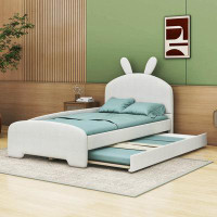 Isabelle & Max™ Twin Size Upholstered Platform Bed With Cartoon Ears Shaped Headboard