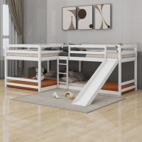 Harriet Bee Full and Twin Size Wooden L-Shaped Bunk Bed With Slide and Short Ladder