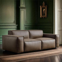 PULOSK 110.24" Brown Genuine Leather Modular Sofa cushion couch