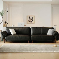 Crafts Design Trade 98.43" Black Genuine Leather Modular Sofa cushion couch