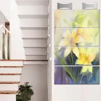 Design Art 'Watercolor Painting Yellow Lily Flower' 4 Piece Painting Print on Metal Set