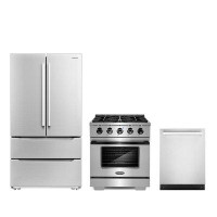 Cosmo 3 Piece Kitchen Package With 30" Freestanding Gas Range With Custom Handle And Knob Kit 24" Built-in Fully Integra