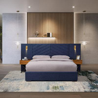 Mercer41 Queen Size Modern Metal Platform Bed Frame With Strong Wooden Slats Support Upholstered Headboard