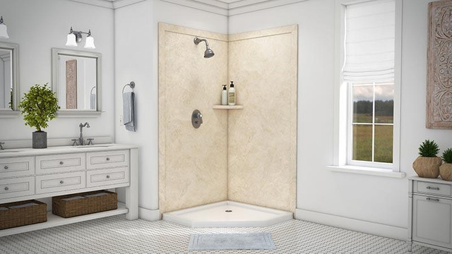 Creme Travertine Shower Wall Surround 5mm - 6 Kit Sizes available ( 35 Colors and Styles Available ) **Includes Delivery dans Plomberie, éviers, toilettes et bains - Image 2