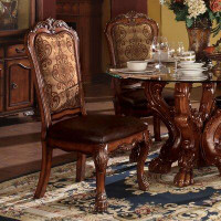 Lark Manor Caruthers Faux Leather Upholstered Queen Anne Back Side Chair in Cherry Oak