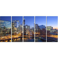 Design Art Chicago River with Bridges at Sunset 5 Piece Photographic Print on Wrapped Canvas Set