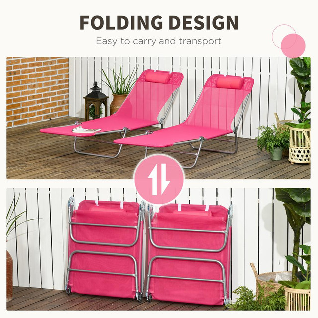Sun Lounger Set 22" W x 71.7" D x 10.8" H Pink in Patio & Garden Furniture - Image 4