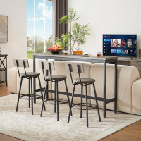 17 Stories Long Bar Set With 3 Pu Upholstered Bar Stools, Industrial Bar Tables And Chairs In Brown And Black