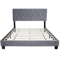 Mercer41 GRAY QUEEN SIZE ADJUSTABLE BED FRAME VELVET FABRIC COMFORTABLE AND SIMPLE VERSATILE STYLE MAKE THE ROOM FEEL MO