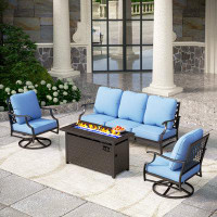 Alphamarts 5-person Blue Outdoor Conversation Sofa Set With Fireplace