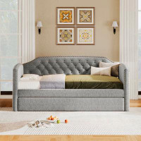 Red Barrel Studio Grey Twin-size Upholstered Daybed With Trundle - Perfect For Guest, Small Bedroom, Or Study Room