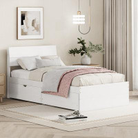 Latitude Run® Modern Twin Bed Frame With 2 Drawers In White High Gloss Color