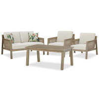 Signature Design by Ashley Barn Cove Outdoor Loveseat And 2 Chairs With Coffee Table