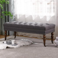 Canora Grey Trexler Linen Tufted Upholstered Bench