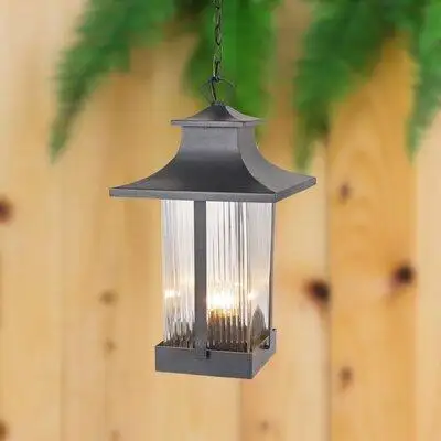 Alcott Hill Strobel 1 - Light Black Glass Outdoor Hanging Lantern
