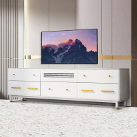 Red Barrel Studio 75-inch modern minimalist TV stand with 5 drawers and an open storage compartment