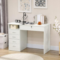 Ebern Designs Computer Desk with Lockable Drawer and Open Compartment, White