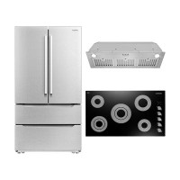 Cosmo 3 Piece Kitchen Package With 36" Electric Cooktop 36" Insert Range Hood & French Door Refrigerator