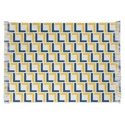 East Urban Home Tapis géométrique fait à la main bleu / jaune / blanc in Rugs, Carpets & Runners in Québec
