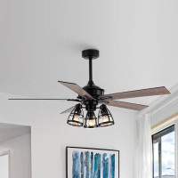 Beachcrest Home 52" Brack 5 - Blade Standard Ceiling Fan with Remote and Light Kit Included