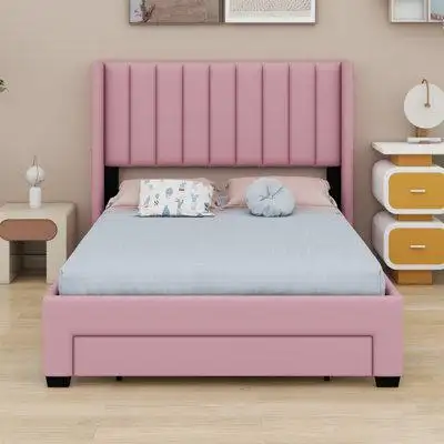 House of Hampton Full Size Storage Bed Velvet Upholstered Platform Bed With A Big Drawer