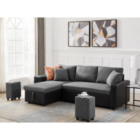 Latitude Run® Reversible Sleeper Sectional Sofa With Storage And 2 Stools
