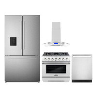 Cosmo Cosmo 4 Piece Kitchen Appliance Package with French Door Refrigerator , 35.5'' Gas Freestanding Range , Built-In D