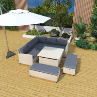 Staykiwi 6-Piece Outdoor Rattan Patio Sofa With With Table And Benches