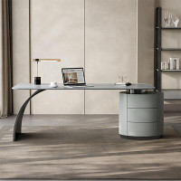 Recon Furniture 62.99"Grey rectangular Sintered Stone desktop  and stainless steel legs,3-drawer