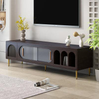 Mercer41 Modern TV Stand For 70+ Inch TV, Entertainment Center TV Media Console Table, With 3 Shelves And 2 Cabinets, TV