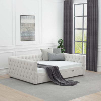 Rosdorf Park Daybed with Trundle Velvet Upholstered Tufted Sofa Bed, with Button and Copper Nail
