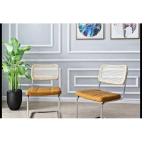 Ivy Bronx Set of 2, Leather Dining Chair with High-Density Sponge, Rattan Chair
