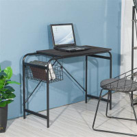 Inbox Zero Computer Desk/ Home Office Desk With Wire Storage Basket - Walnut & Black