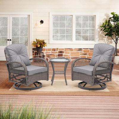Winston Porter 3 Pieces Outdoor Swivel Rocker Patio Chairs, 360 Degree Rocking Patio Conversation Set in Patio & Garden Furniture